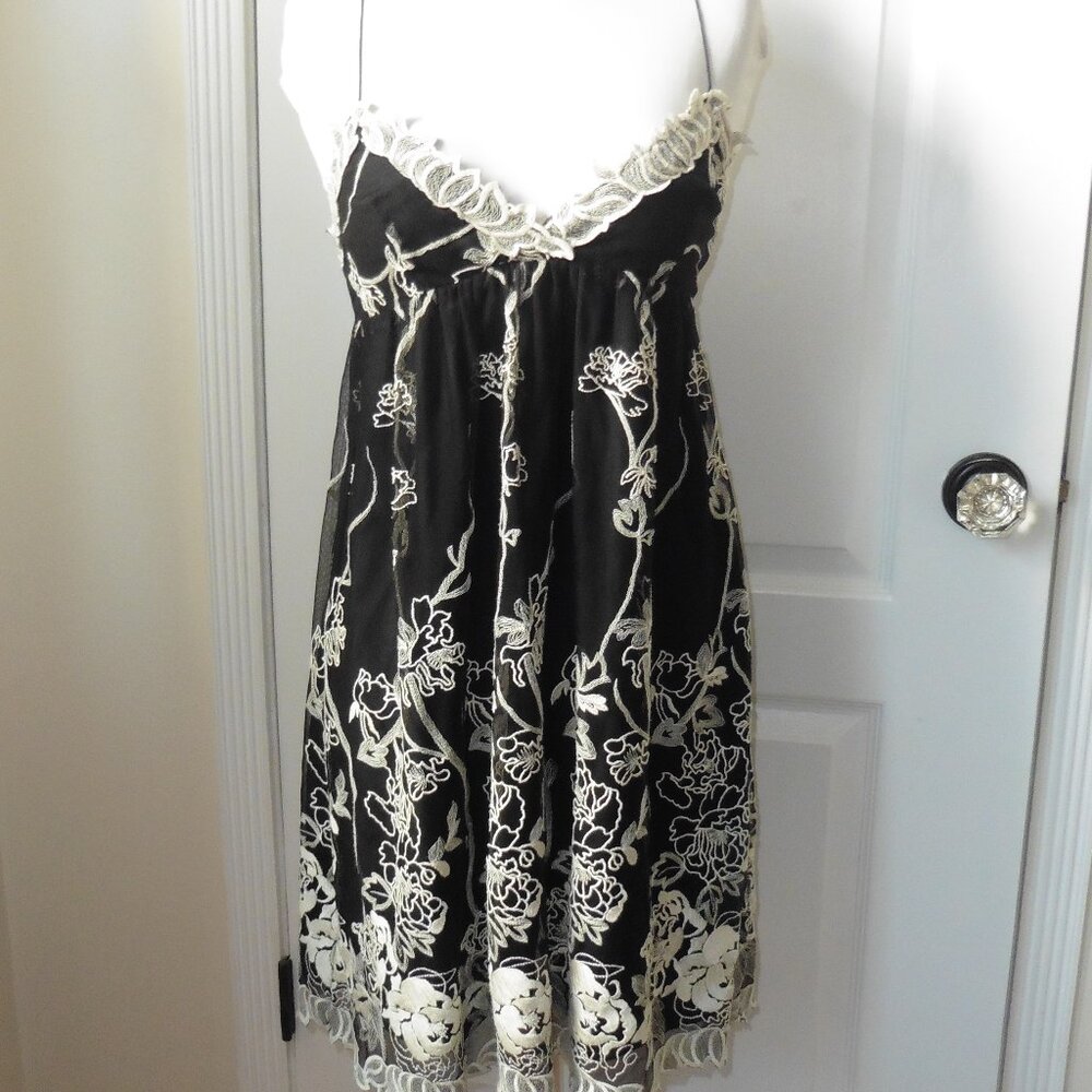 Vivienne Tan Black Embroidered Lace Babydoll Dress Vintage 90's Y2K Small